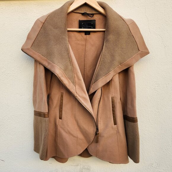 Mackage Camel Brown Tessa Wool Coat Leather Trim - Picture 4 of 11